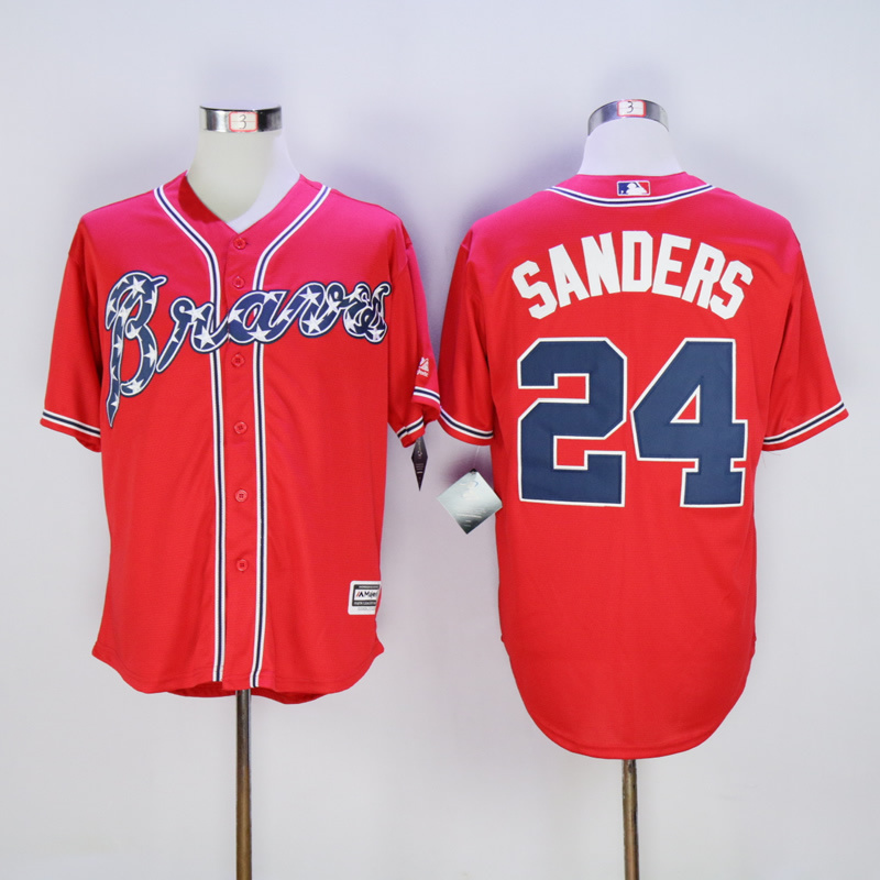 2017 MLB Atlanta Braves #24 Sanders Red Throwback Jerseys